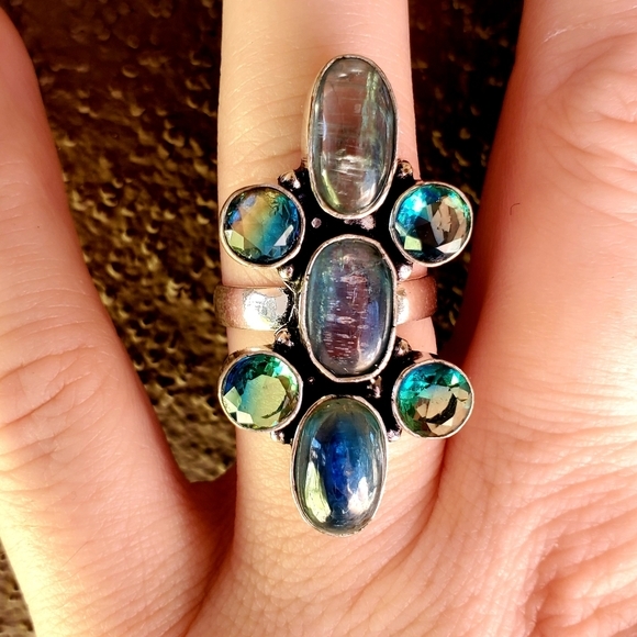 New Kyanite & Bi-Color Tourmaline 925 Silver Ring. - Picture 4 of 10